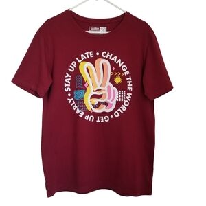 Mens Burgundy Wine Dutch Bros Crew Neck Short Sleeve Tee Size Large